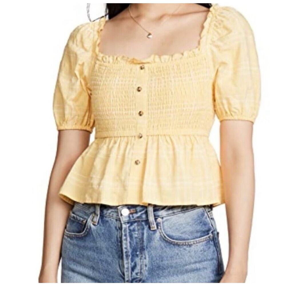 The Fifth Label Hummingbird Smocked Cropped Top Size 6 NWT Butter Yellow